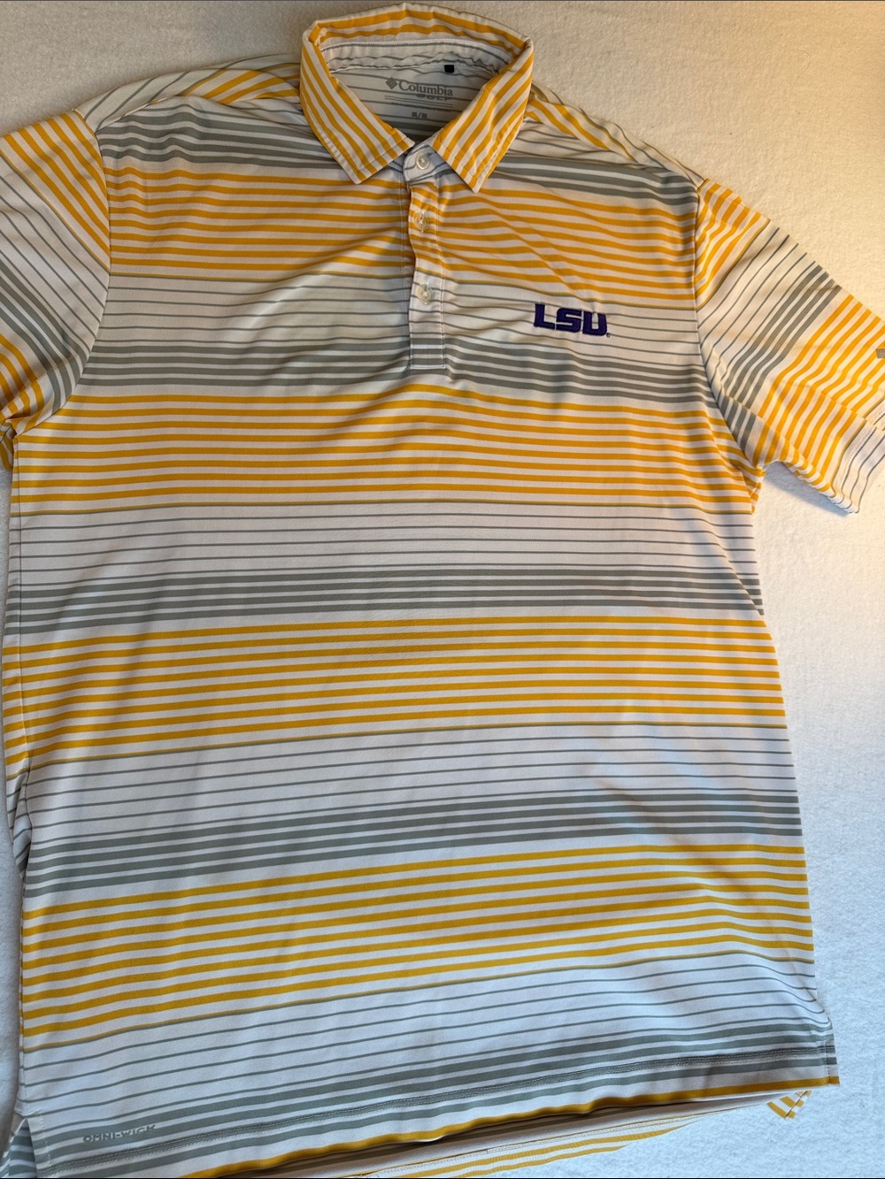 Columbia Striped Yellow, White & Gray LSU Performance Polo